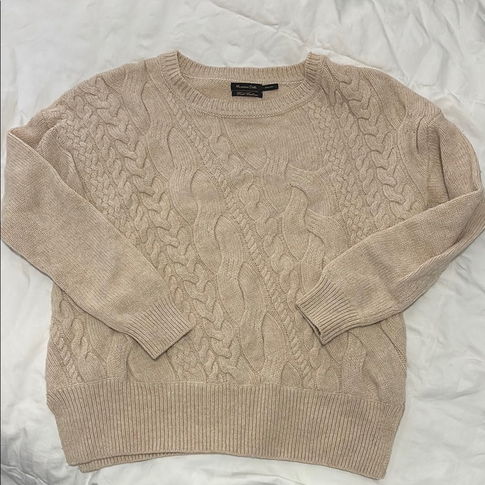 Massimo Dutti Cable Knit Sweater in Light Beige